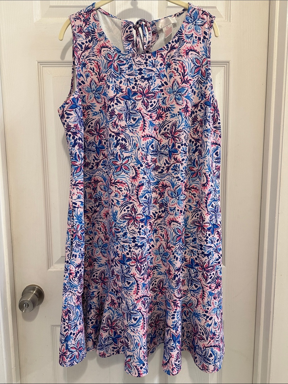 Sleeveless Floral Dress in Pink and Blue with Back Tie Detail